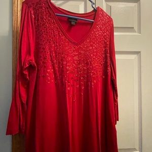 JM collection. three quarter sparkle red blouse